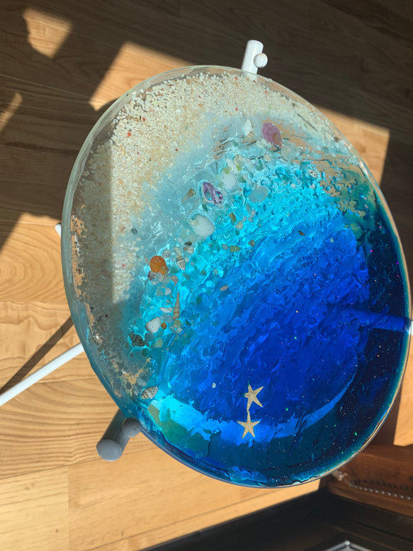 ちゅは様専用　ムーンビーチ瑠璃色の海　とスターフィッシュ　ガラスサイドテーブル丸 〜Minamo〜 6枚目の画像
