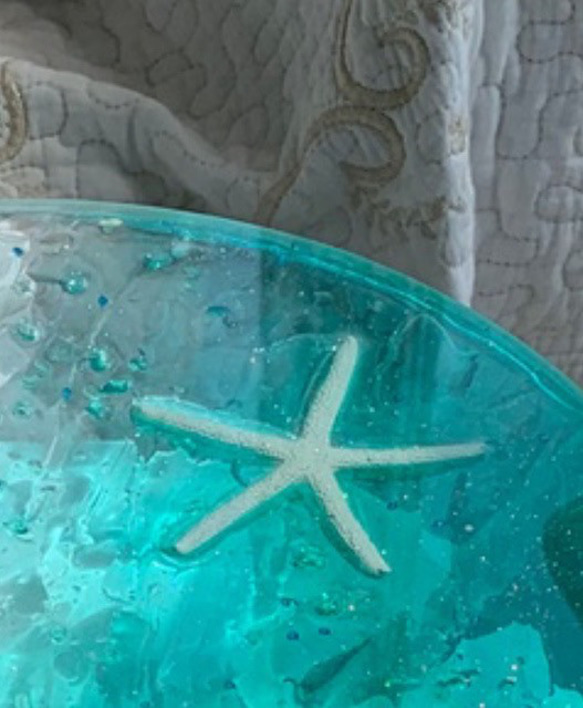 ちゅは様専用　ムーンビーチ瑠璃色の海　とスターフィッシュ　ガラスサイドテーブル丸 〜Minamo〜 7枚目の画像