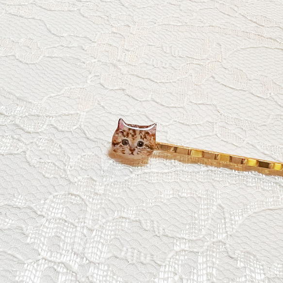 茶トラヘアピン　ネコ　猫　猫ピン　ヘアピン　にゃんこ　にゃんこヘアピン 3枚目の画像