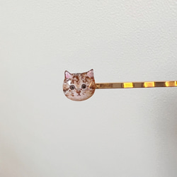 茶トラヘアピン　ネコ　猫　猫ピン　ヘアピン　にゃんこ　にゃんこヘアピン 1枚目の画像