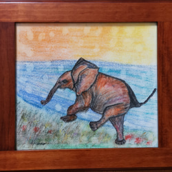 はみんぐ象 ガレーシア 夢を叶える象 クレヨン パステル オーガニックコットン使用 原画 1枚目の画像