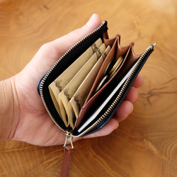 鍵も仕舞える小さい財布（ブルーベリーチョコ）コンパクトキーケースパスケース定期入れバレンタイン皮革レザーセカンド財布ミニ 3枚目の画像