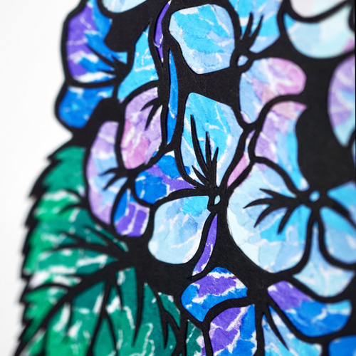 ちぎり絵×切り絵】原画アート 『aji-sai（紫陽花）』 絵画 紙のおくり
