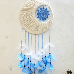 セールス 10% ドリームキャッチャー マクラメ 青 プレゼント 母