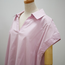 【二の腕がしっかり隠れる】スカートにもパンツにもとてもあわせやすい衿付きブラウス　洗える 綿100％　ピンク 3枚目の画像