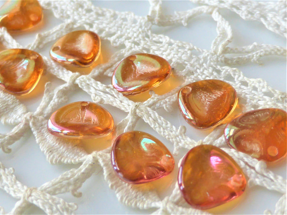 花びら　オレンジ系　チェコビーズCzech Glass Beads10個 2枚目の画像
