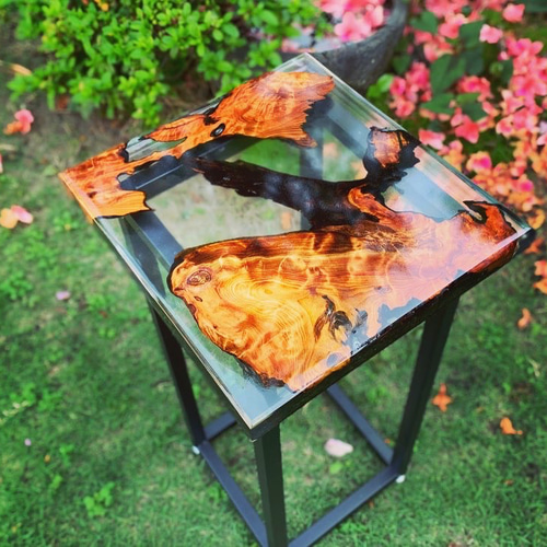 サイドテーブル 無垢材 屋久杉 レジン 樹脂・レジン - テーブル