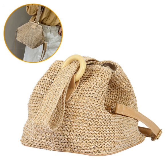 Handbag Summer Beach Tote Bag Round Rattan Shoulder Bags 5枚目の画像