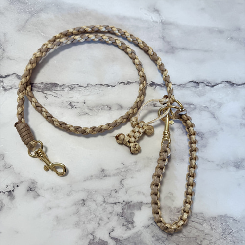 パラコード犬用カフェリード首輪のセット ゴールド金具 骨っこチャーム