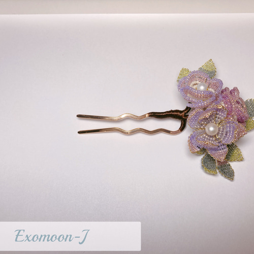 モネ風の花 お花のかんざし ＊グラスビーズ＊簪＊ビーズ細工＊着物