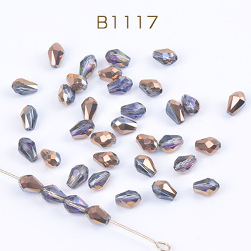 B1117 300個 メッキガラスビーズ しずく型カット 4×6mm ブラウン