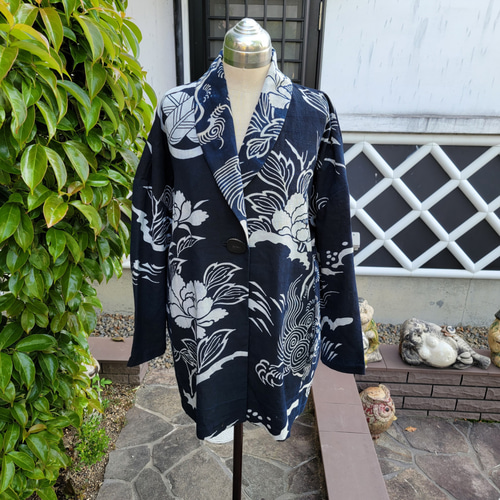 着物リメイク 古布 手作り 筒描き コート ワンピース hanahukujun 通販  