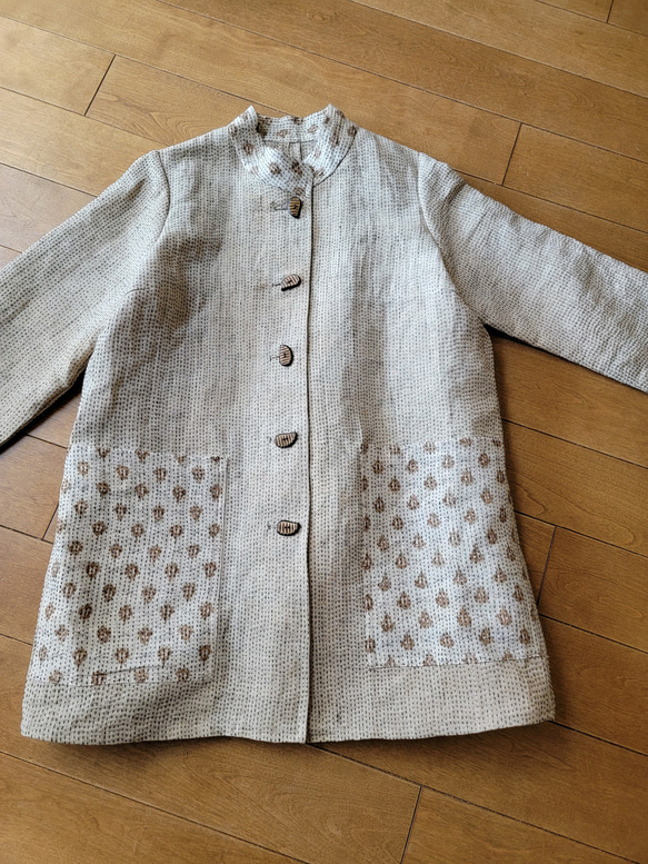着物リメイク 古布 手作り ゴリ麻、あかそ 総刺し子 上着 ワンピース 