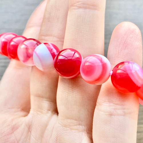 縞瑪瑙(ピンク)の約10mm玉天然石ブレスレット! ブレスレット 縞瑪瑙(ピンク)の約10mm玉天然石ブレスレット! ブレスレット