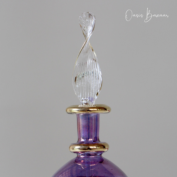 GOLD［Mサイズ］エジプトガラス香水瓶 パフュームボトル アロマオイル パープル 3枚目の画像