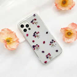 【かすみ草】押し花ケース iPhone15Pro・SE・12・11・Xperia・Galaxy・AQUOSスマホケース 3枚目の画像