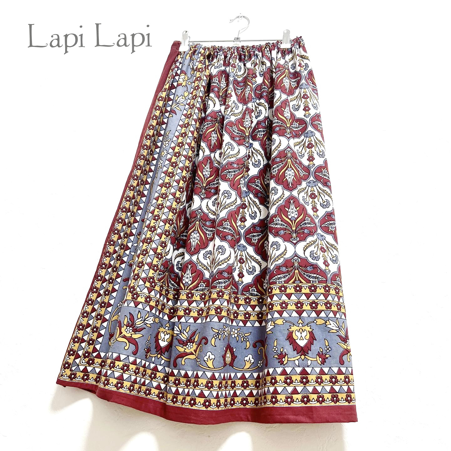 【新作】インド綿ギャザースカート ガーネット