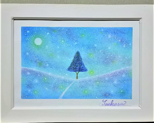 本当に信頼出来る商品 パステルアート 月明かりと希望の木 パステル画原画 絵画 T's 絵画