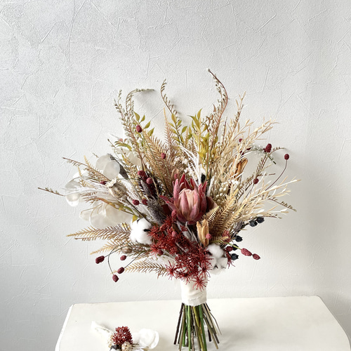 吾亦紅プロテアブーケ ブートニアセット ウェディングブーケ ブーケ  