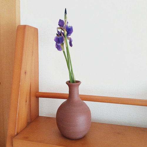 備前焼  花器 備前焼 (ビゼンヤキ) プラチナ彩色絵花文花瓶 宮崎祐輔作/【谷鳳