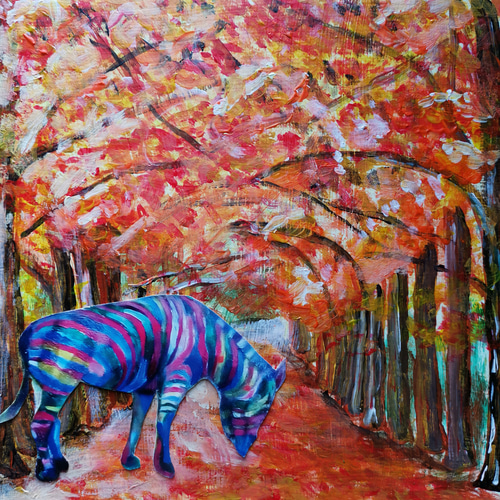 紅葉とレインボージブラ 原画と貼り絵少し コンパクトサイズ 星きらら