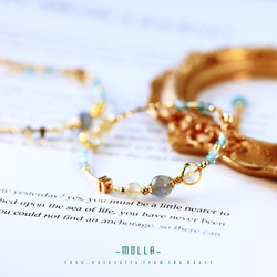 Molla 初夏鈦陽藍磷灰拉長石手鍊（手工訂製-可調式手環） 第2張的照片