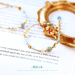 Molla 初夏鈦陽藍磷灰拉長石手鍊（手工訂製-可調式手環） 第4張的照片