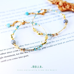 Molla 初夏鈦陽藍磷灰拉長石手鍊（手工訂製-可調式手環） 第3張的照片