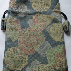 ６３２７　色大島紬の着物で作った巾着袋＃送料無料 3枚目の画像