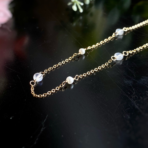 14kgf Station Necklace レインボームーンストーンと淡水パール