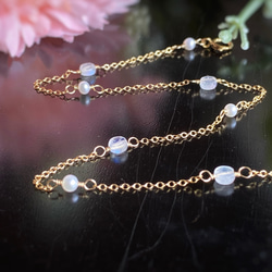 14kgf Station Necklace レインボームーンストーンと淡水パール