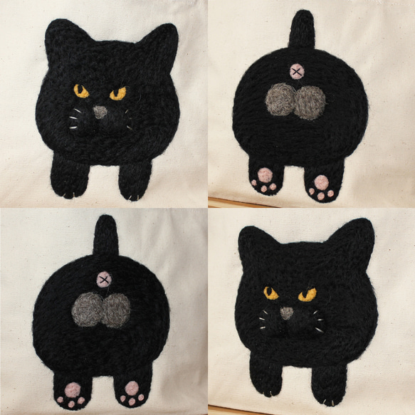 【突っ込んでしまった目つきの悪い黒猫ちゃん羊毛ランチバッグ】 4枚目の画像