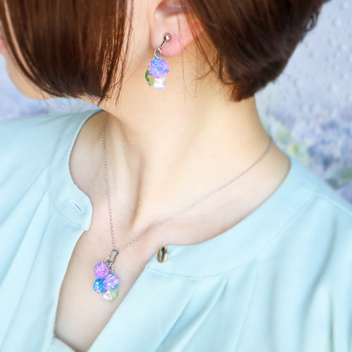 1粒》紫陽花キャンディピアス(イヤリング) 紫陽花 梅雨 初夏 夏