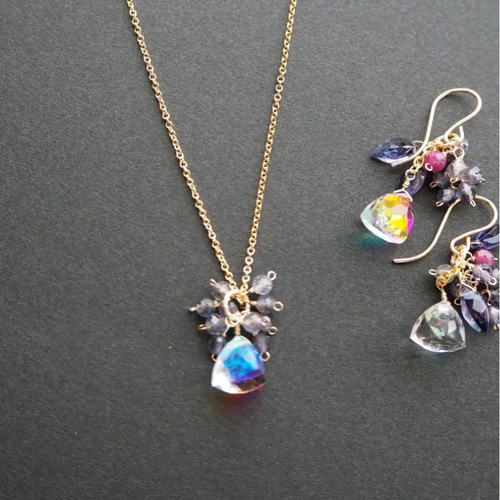 1点もの】神秘的な虹色☆ファイアレインボークォーツ&アイオライト