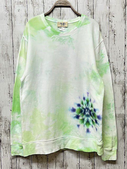 タイダイ スウェット トレーナー ミントグリーン ムラ染め 曼荼羅 XL Hippies Dye最新作　 HD16-41