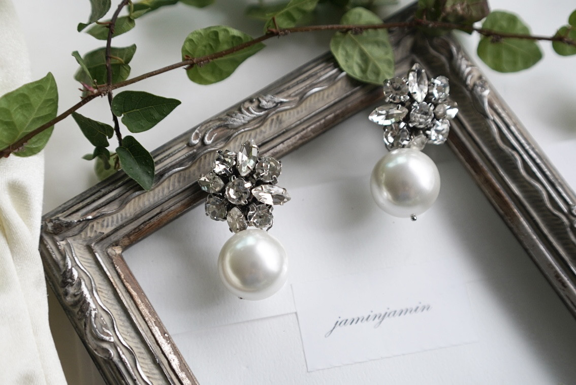 ben いやらしい amun】パールビジューイヤリング ウェディングアクセサリー 