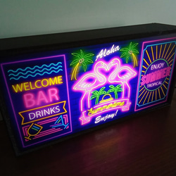 フラミンゴ ヤシの木 ビーチ 南国 カフェ バー パブ サイン 看板  ハワイアン雑貨 置物 雑貨 LEDライトBOX 3枚目の画像