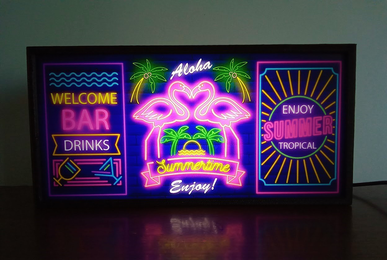 フラミンゴ ヤシの木 ビーチ 南国 カフェ バー パブ サイン 看板  ハワイアン雑貨 置物 雑貨 LEDライトBOX