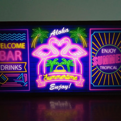 フラミンゴ ヤシの木 ビーチ 南国 カフェ バー パブ サイン 看板