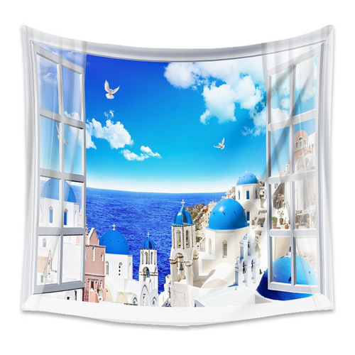 タペストリー金具付E94 サントリーニ島 ギリシャ 景色 解放感 送料無料