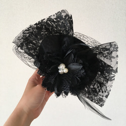 トーク帽 トークハット 黒　 ブラック 髪飾り ヘッドドレス 結婚式 卒業式 ウェディング ヘアアクセサリー　リボン 4枚目の画像