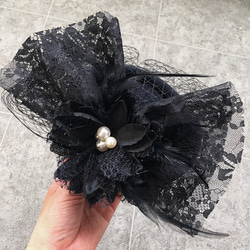 トーク帽 トークハット 黒　 ブラック 髪飾り ヘッドドレス 結婚式 卒業式 ウェディング ヘアアクセサリー　リボン 2枚目の画像