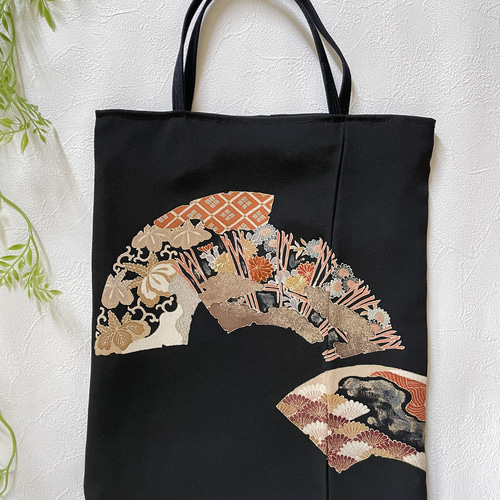 黒留袖リメイク 重ね扇A トートバッグ 着物リメイク