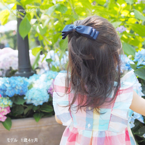 ネイビー×ドットリボンのヘアゴム☆ゴムの交換ができます ヘアゴム 