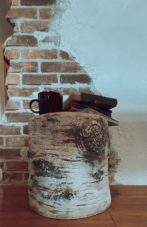 擬木スツール サイドテーブル 収納 / 白樺風 / 左官屋てづくりの一点物 / モルタル造形 7枚目の画像