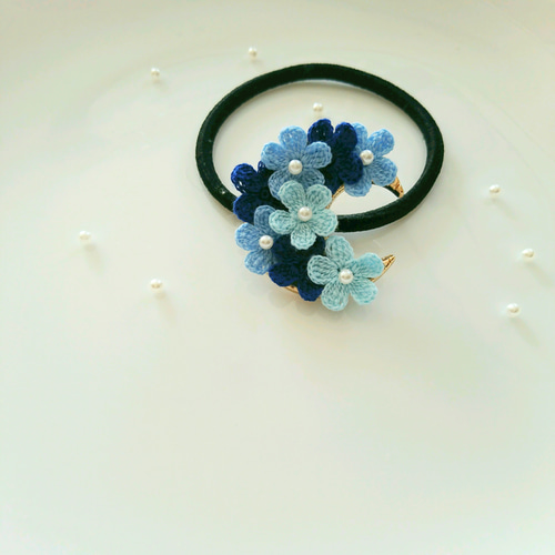 青いスミレのお月さま ヘアゴム(送料無料)お花 ヘアアクセサリー