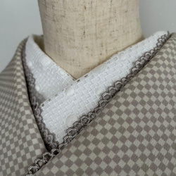 市松格子に霰(あられ)の透かし織 コットンレース 半衿 白半襟 ハンドメイド半襟 3枚目の画像