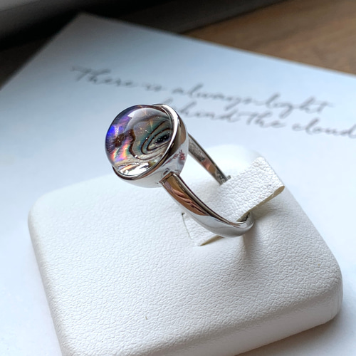 ガラス×シェル 選べるぷっくりガラス玉リング ラウンド 10mm 指輪 銅