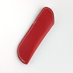 革の糸切りばさみケース/赤×クロスドット赤　オリジナルテキスタイル 4枚目の画像