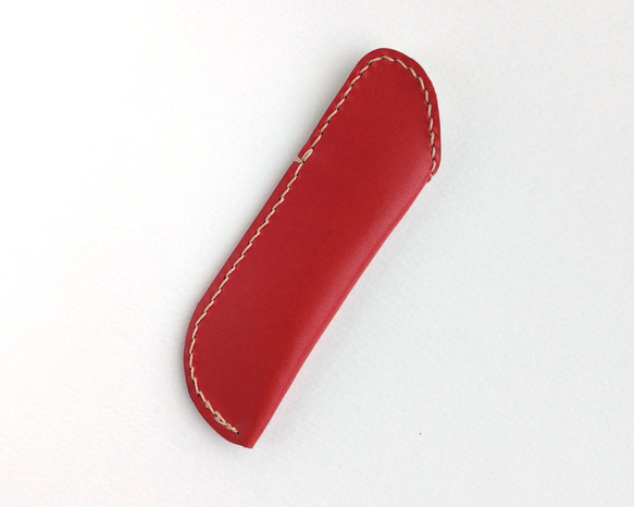 革の糸切りばさみケース/赤×クロスドット赤　オリジナルテキスタイル 4枚目の画像